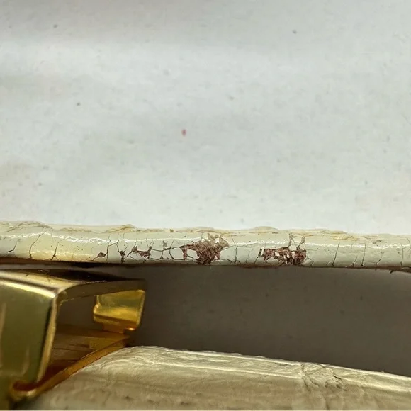 Vintage El General Genuine Caiman Skin Belt Cream Gold Metal Lion Western 40